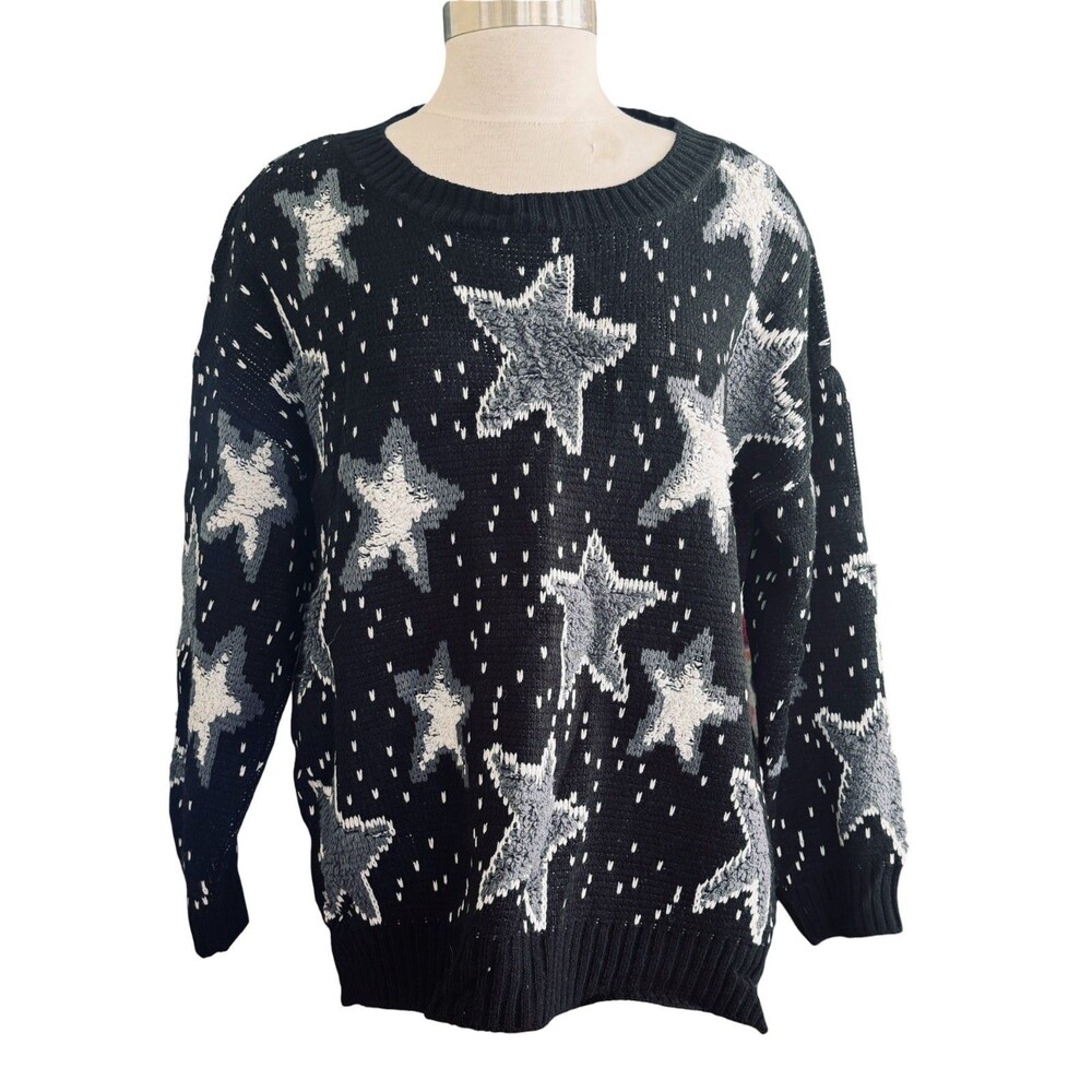 Blue Buttercup Womens Pullover Sweater Black Lightning Bolt Distressed M